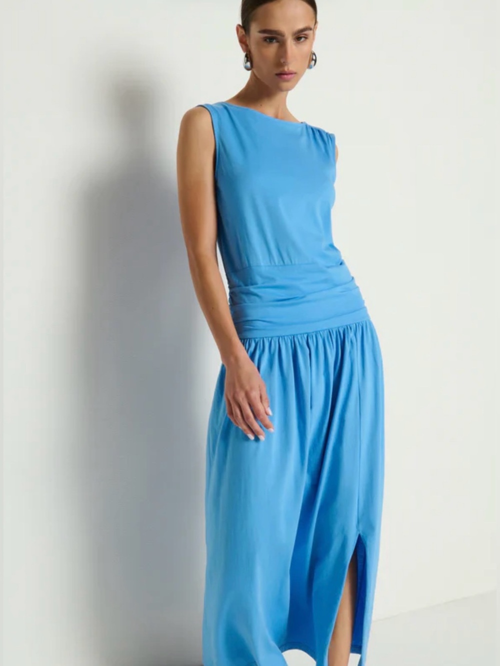 Anthropologie Nation LTD Cleo Laguna Blue Ruched Midi Dress Size S & M NWT